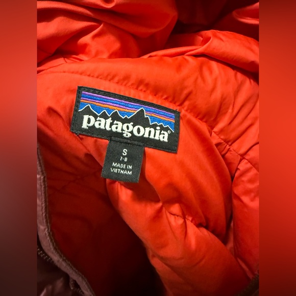 Patagonia Hi-Loft Down Sweater Hoody jacket Girls
size 6-7 Small Puffer Red ❤️ - Picture 5 of 11